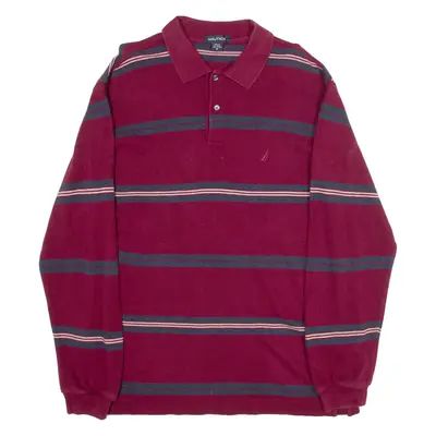 NAUTICA Mens Polo Shirt Red Striped Long Sleeve M