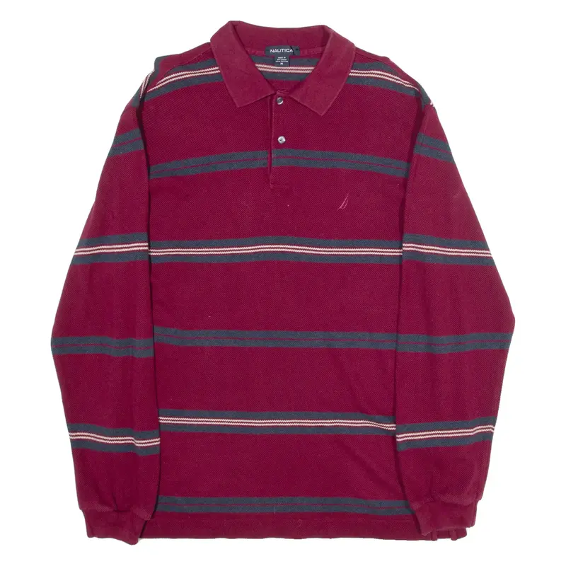 NAUTICA Mens Polo Shirt Red Striped Long Sleeve M