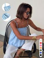 Women's Striped Print Cami Top, Casual Spaghetti Strap Sleeveless Top for Summer, Ladies Clothes for Beach Holiday Vacation, ...