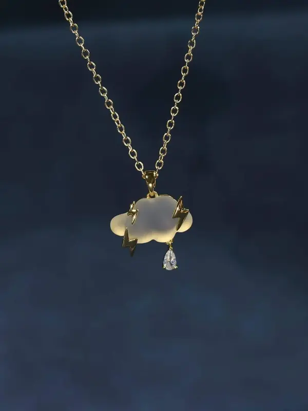 1 Piece Women's Elegant Cloud & Lightning Design Pendant Necklace, Rhinestone Decor Necklace for Party, Daily Clothing Decor ...