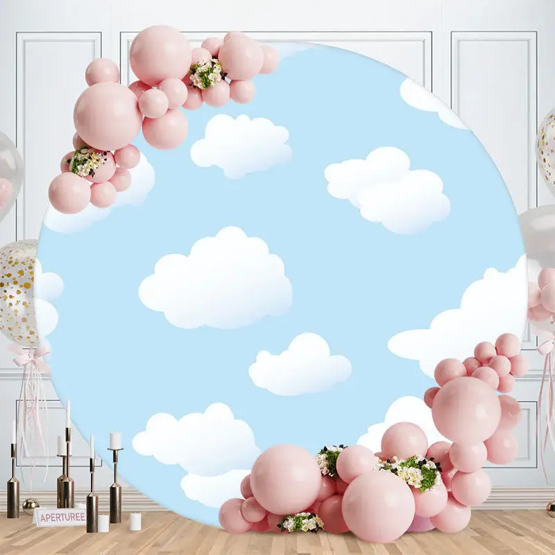 Simple Blue Sky White Cloud Circle Birthday Backdrop - Aperturee