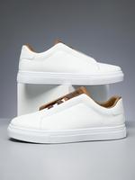 Men's Solid Color Lace Up Low Top White Sneakers, Trainers for Men, Shoes for Men, Sports Lightweight Sneakers Shoes for Outd...