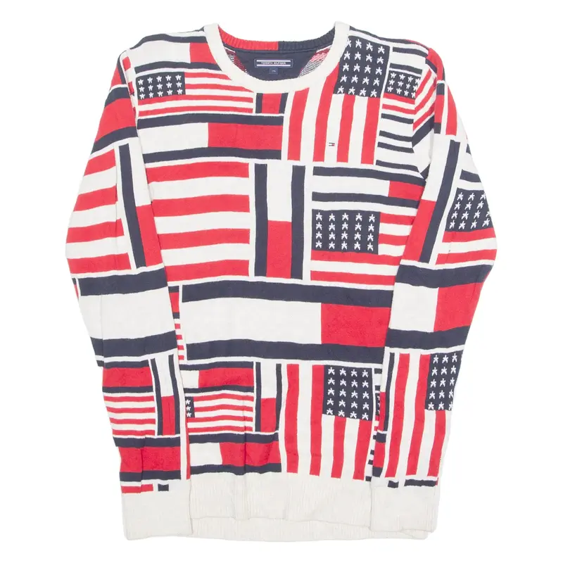 TOMMY HILFIGER American Flag Girls Patterned Jumper Red Crazy Pattern 16Y