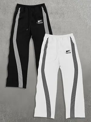 Men's Letter & Striped Print Sweatpants, Casual Comfy Breathable Jogger Pants for Daily Wear, Men's Trousers for Fall & Winte...