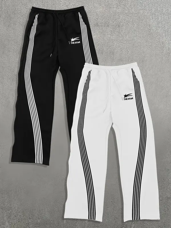Men's Letter & Striped Print Sweatpants, Casual Comfy Breathable Jogger Pants for Daily Wear, Men's Trousers for Fall & Winte...