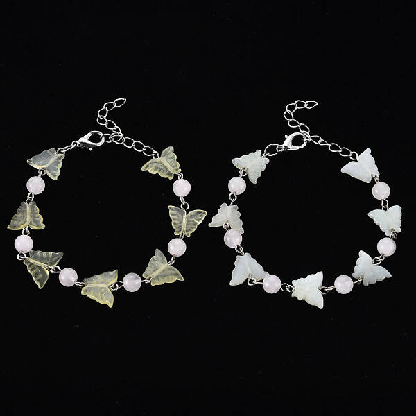 Butterfly Natural New Jade Beaded Bracelets for Girl Women