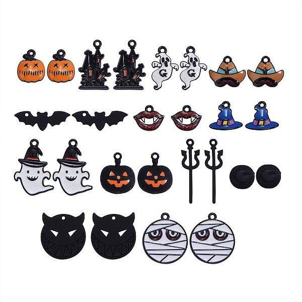 26Pcs 13 Styles Gunmetal Plated Alloy Enamel Pendants
