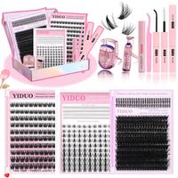 Individual False Eyelashes Kit, 1 Set Curling Fake Eyelashes with Eyelash Glue & Tweezers & Remover & Eyelash Curler, Eye Mak...