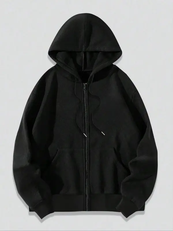 Men's Letter Print Zip Up Drawstring Hoodie, Regular Fit Casual Streetwear Pocket Hooded Sweatshirt for Daily Holiday Outdoor...