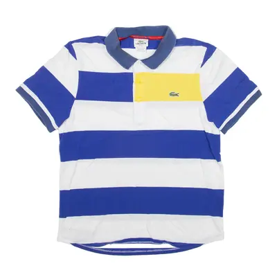 LACOSTE Slim Fit Polo Shirt Blue Striped Short Sleeve Mens S
