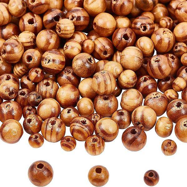 900Pcs 3 Style Round Natural Wood Beads