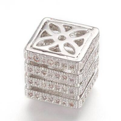 Brass Micro Pave Cubic Zirconia Beads