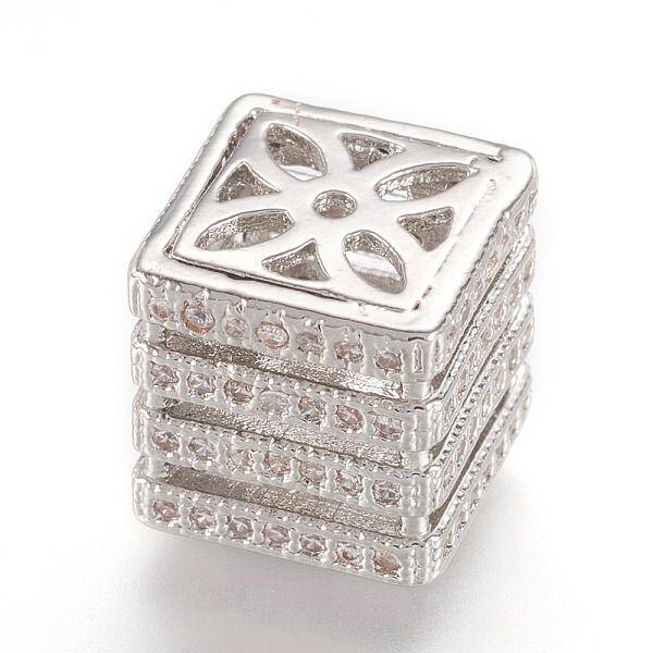 Brass Micro Pave Cubic Zirconia Beads