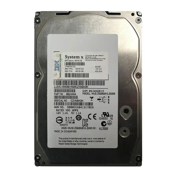 49Y6106 IBM 600GB 6Gb/s SAS 15000 3.5-Inch Hard Drive