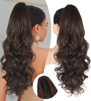 Effortlessbeauty Ponytail Extension 24 Inch Claw Clip in Ponytail Extension for Women Long Curly Wavy Dark Brown Fluffy Hairp...