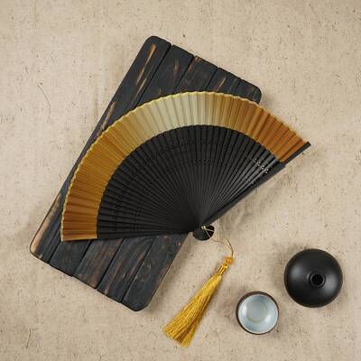 Chinese Style Wood Folding Fan with Tassel