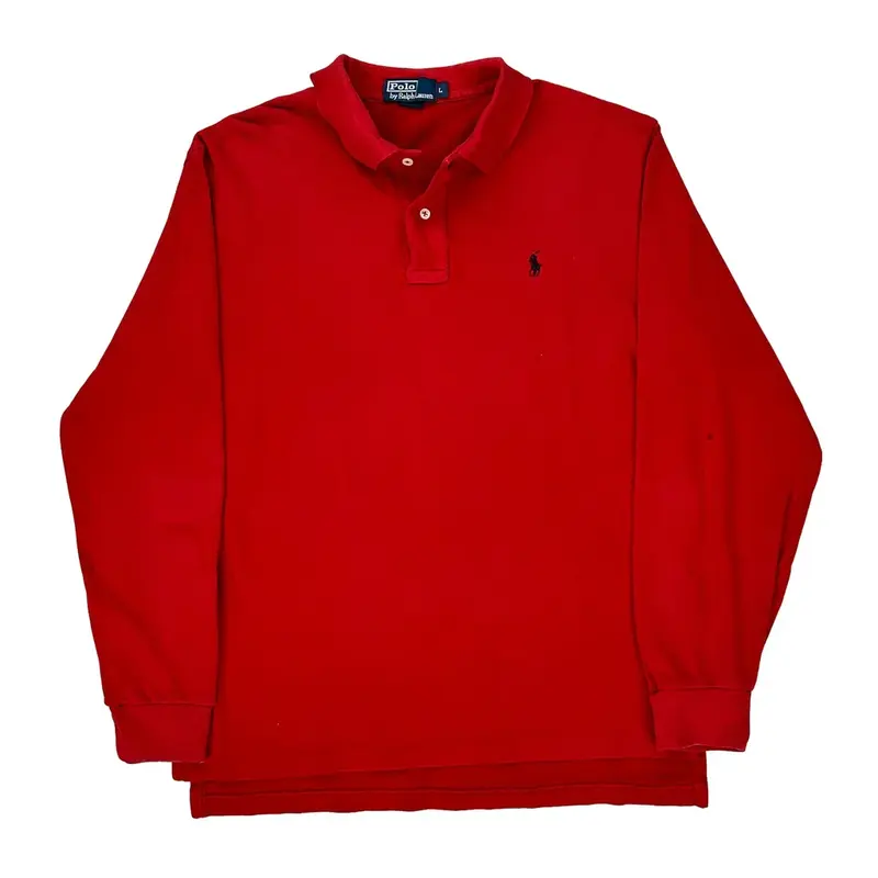 Ralph Lauren Long Sleeve Polo Shirt - Large Red Cotton