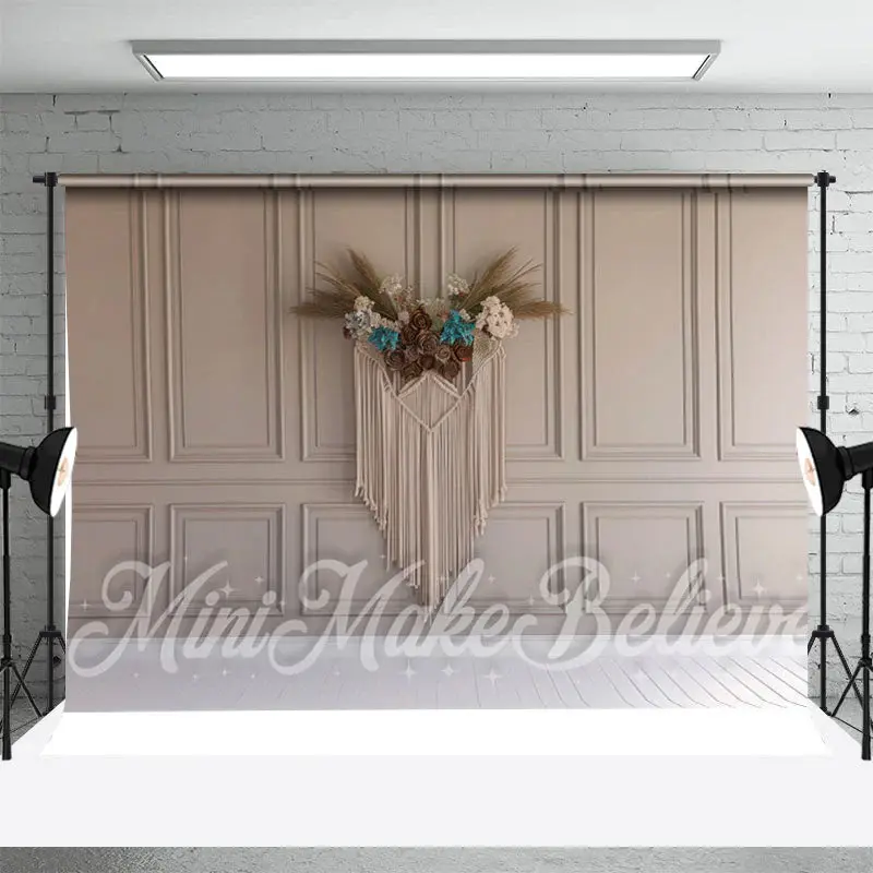 Classic Light Grey Luxury Tassel Boho Photo Backdrop - Aperturee