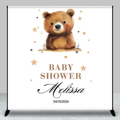 Custom Cute Bear Stars Baby Shower Party Backdrop