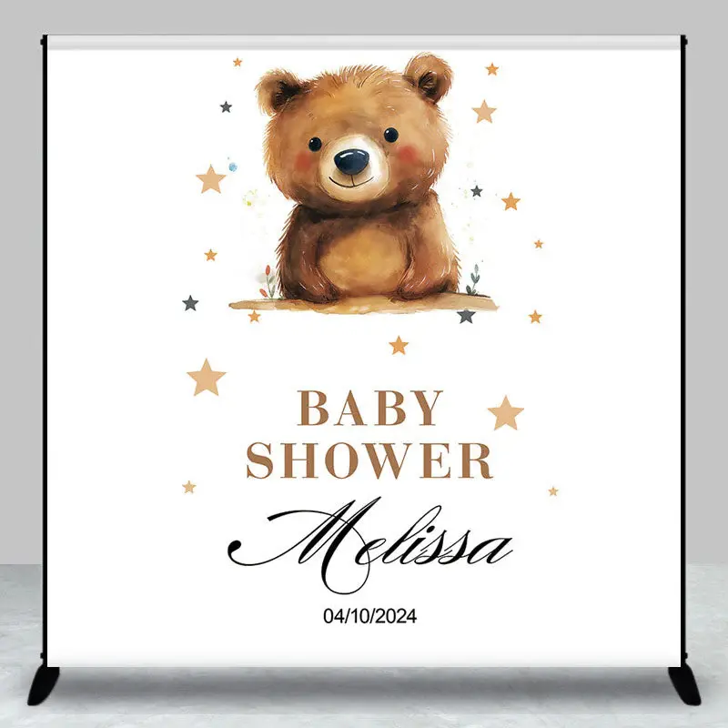 Custom Cute Bear Stars Baby Shower Party Backdrop