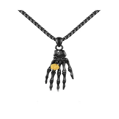 Sterling Silver Two-tone Rose & Skull Pendant Necklace for Men