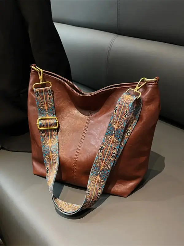 Women's Vintage Ethnic Pattern Strap Shoulder Bag, Fashionable Large Capacity Tote Bag, Boho Crossbody Bag for Daily Use