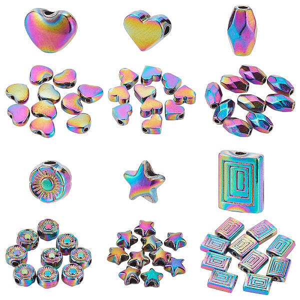 BENECREAT 60Pcs 6 Style Rainbow Color Alloy European Beads