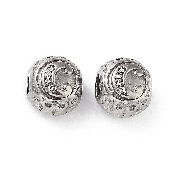 304 Stainless Steel Rhinestone European Beads