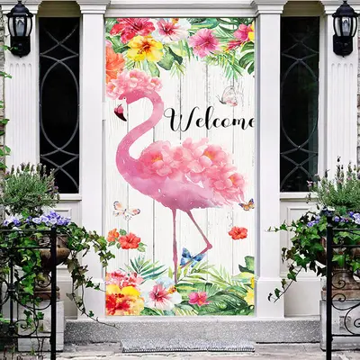 Wood Pink Flamingo Welcome Home Party Door Cover