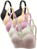 Women's Solid Color Contrast Lace Wireless Push Up Bra, Floral Decor Adjustable Strap Lingerie Top, Soft Comfortable Breathab...