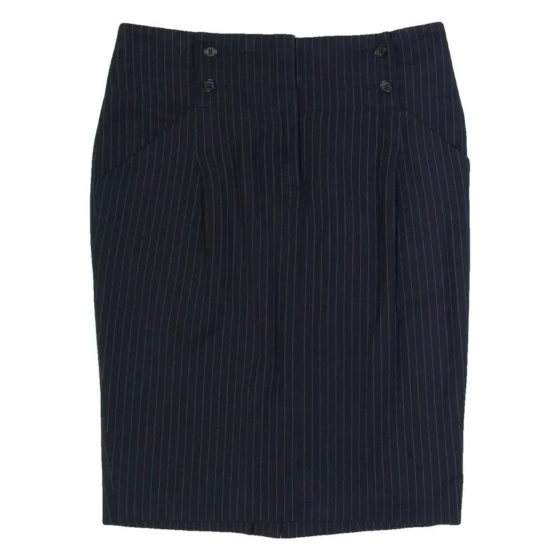 REISS Womens Straight Skirt Blue Knee Length Wool Striped UK 10