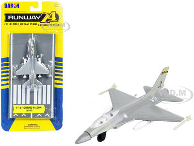 General Dynamics F-16 Fighting Falcon Fighter Aircraft Gray United States Air Force with Runway Section Diecast Model Airpl...
