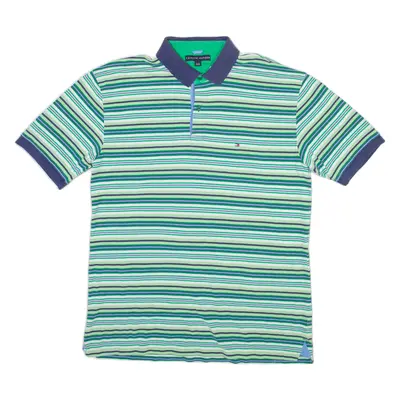 TOMMY HILFIGER Mens Polo Shirt Green Striped XL