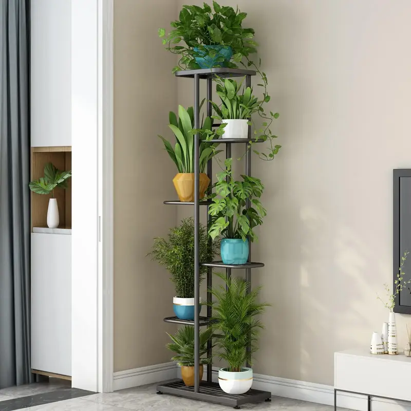6 Tier 7 Pot Metal Plant Stand for Indoor & Outdoor Use - Rust-Free Iron Plant Organizer Rack with Round Feet for Balcony, Li...