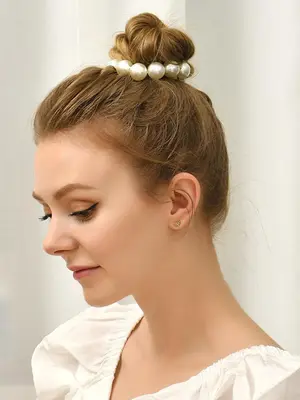 Women's Elegant Faux Pearl Decorated Hair Tie for Summer, Exquisite Trendy Hair Tie, Fashionable Hair Accessories for Women &...