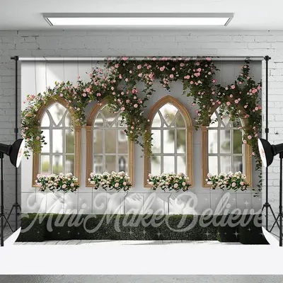 White Tile Window Spring Floral Backdrop For Photo - Aperturee