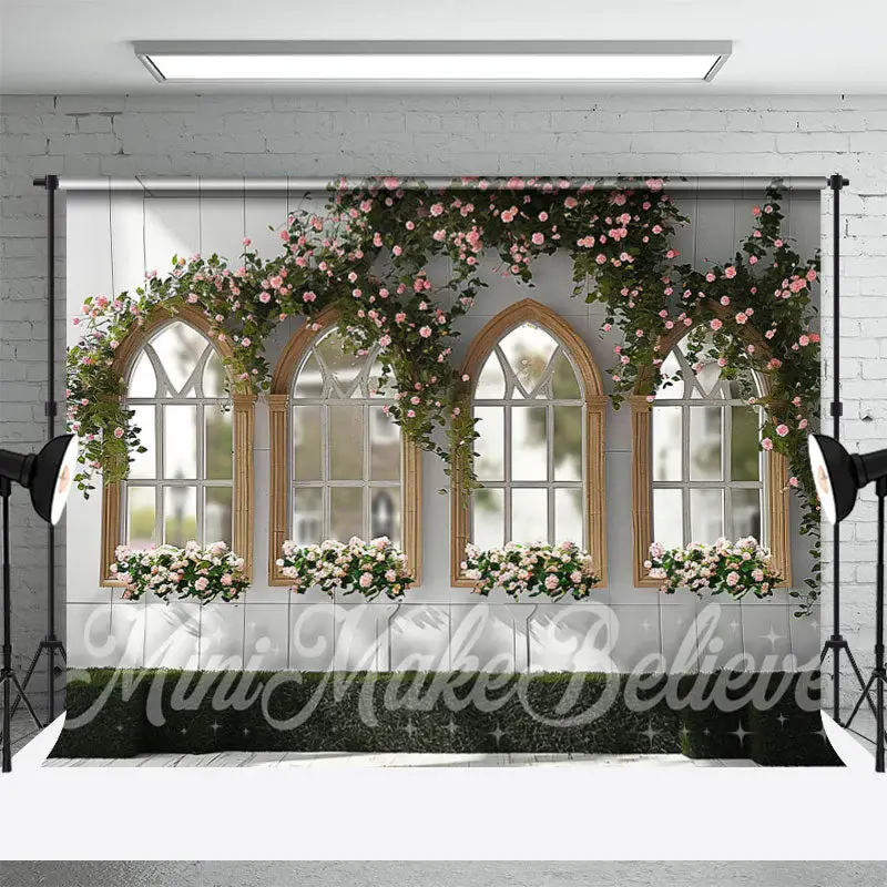 White Tile Window Spring Floral Backdrop For Photo - Aperturee