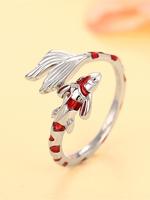 Cute Fish Design Cuff Ring, Red Ring, Fashion Accessories for Women & Girls, Trendy All-match & Exquisite Jewelry for Birthda...
