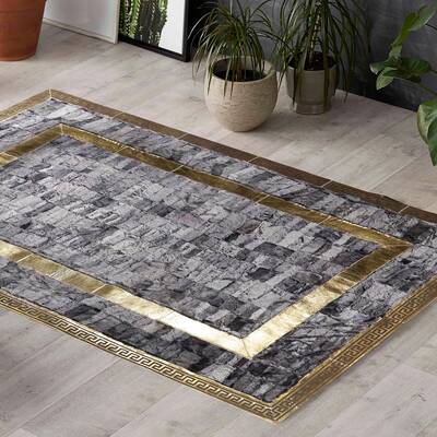 Gray Sheepskin Rug with Gold Frame