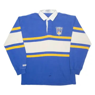 BARBARIAN Rugby Wear Mens Polo Shirt Blue Striped Long Sleeve L