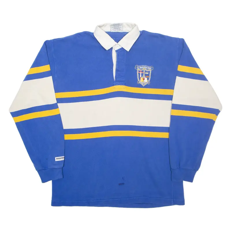 BARBARIAN Rugby Wear Mens Polo Shirt Blue Striped Long Sleeve L