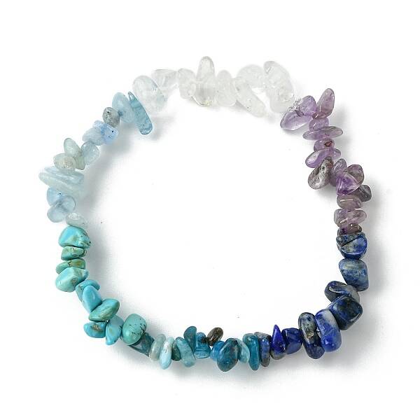 Natural Quartz Crystal & Lapis Lazuli & Apatite & Amethyst & Dyed Howlite Chip Beaded Stretch Bracelets for Women