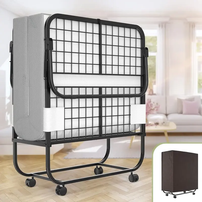 38 Inch Folding Bed with Memory Foam Mattress, foldable sofa bed，Frame Rollaway Bed, Perfect for Guests, Home Office, Campi...