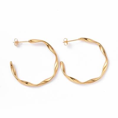 201 Stainless Steel Wave C-shape Stud Earrings with 304 Stainless Steel Pins