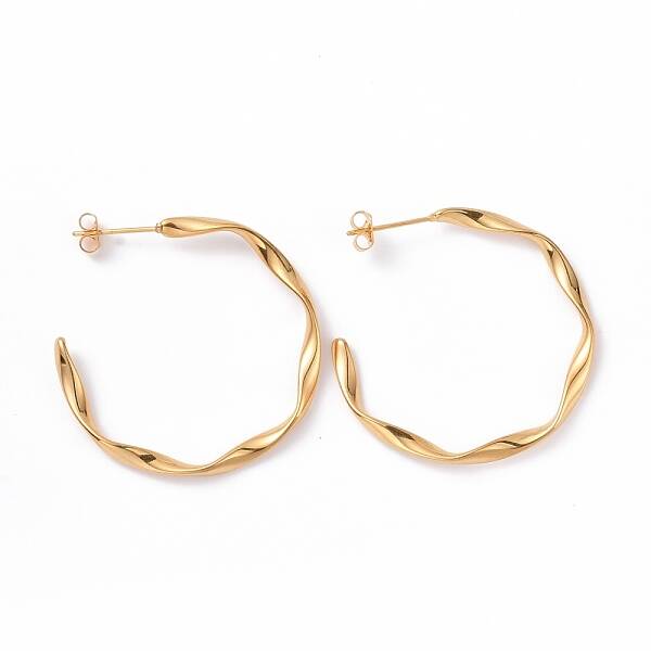 201 Stainless Steel Wave C-shape Stud Earrings with 304 Stainless Steel Pins