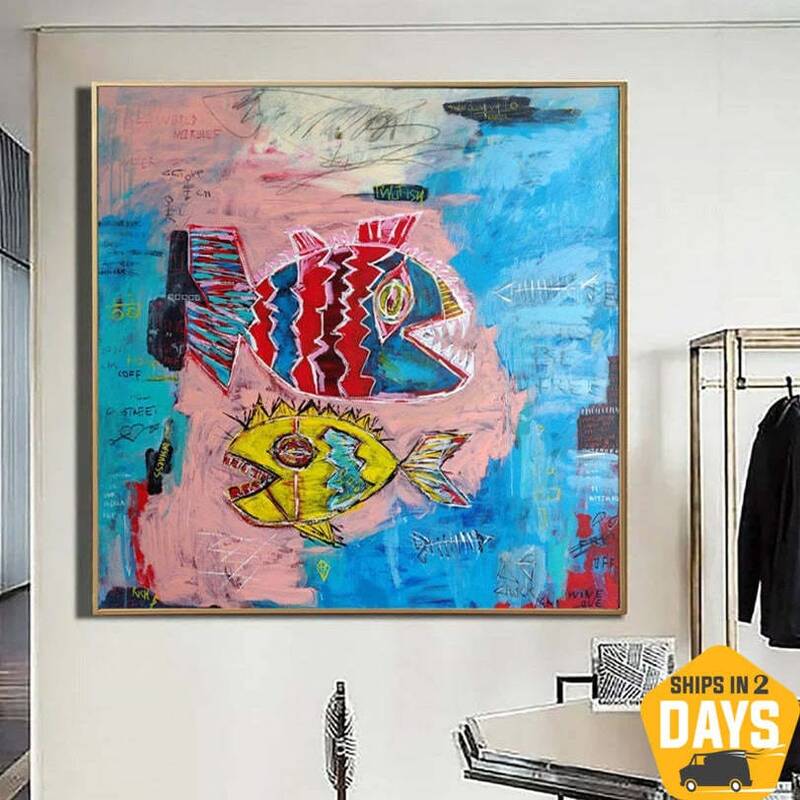 Original Colorful Fine Art Fish Paintings On Canvas Piranhas Canvas Art Modern Paintings Acrylic Wall Office Decor | FUNNY PI...
