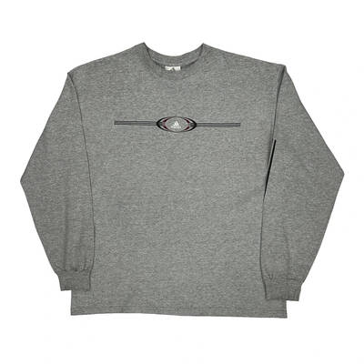 Adidas Long Sleeve T-Shirt - Large Grey Cotton Blend
