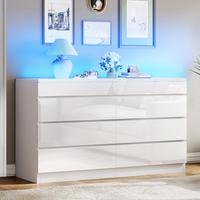 YITAHOME 4/8 Drawer Dresser with LED, White Dresser, Modern 4/8 Chest of Drawers with Deep Drawers Tempered Glass Top High Gl...
