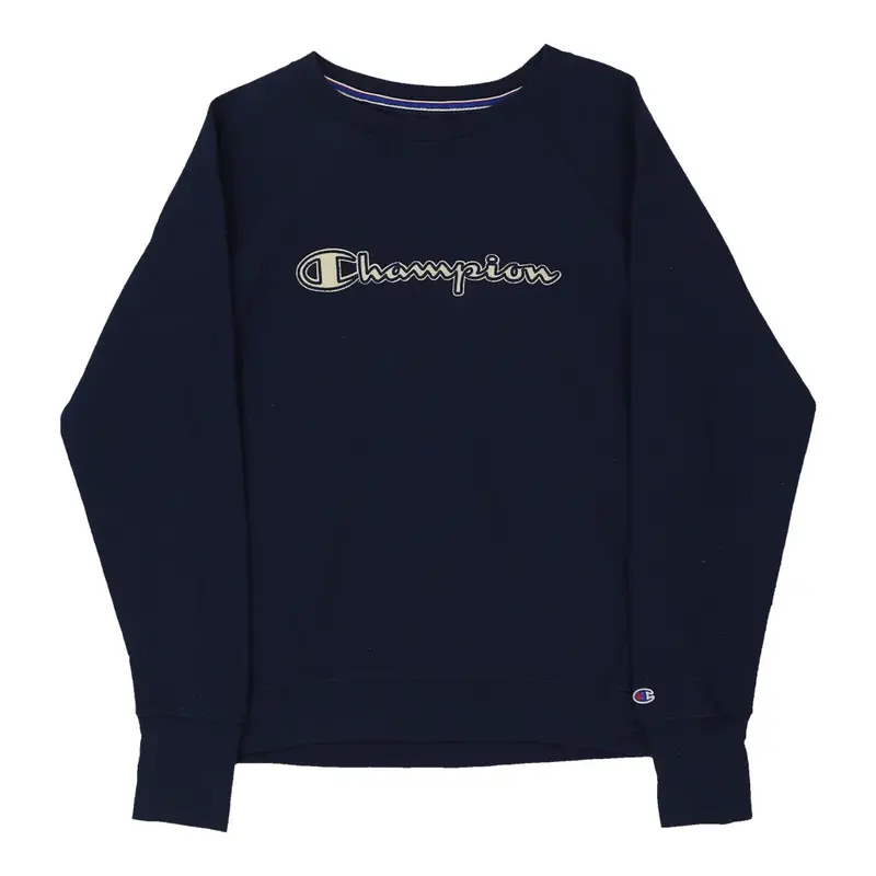 Champion Spellout Sweatshirt - XS Navy Cotton