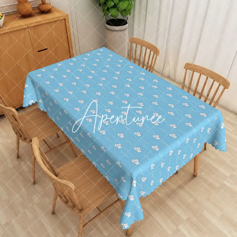 Aperturee Blue Sea Paper Boat Print Rectangular Tablecloth, 52 x 70 inch, 30.82 USD, rectangle tablecloths, ZWH01861-A